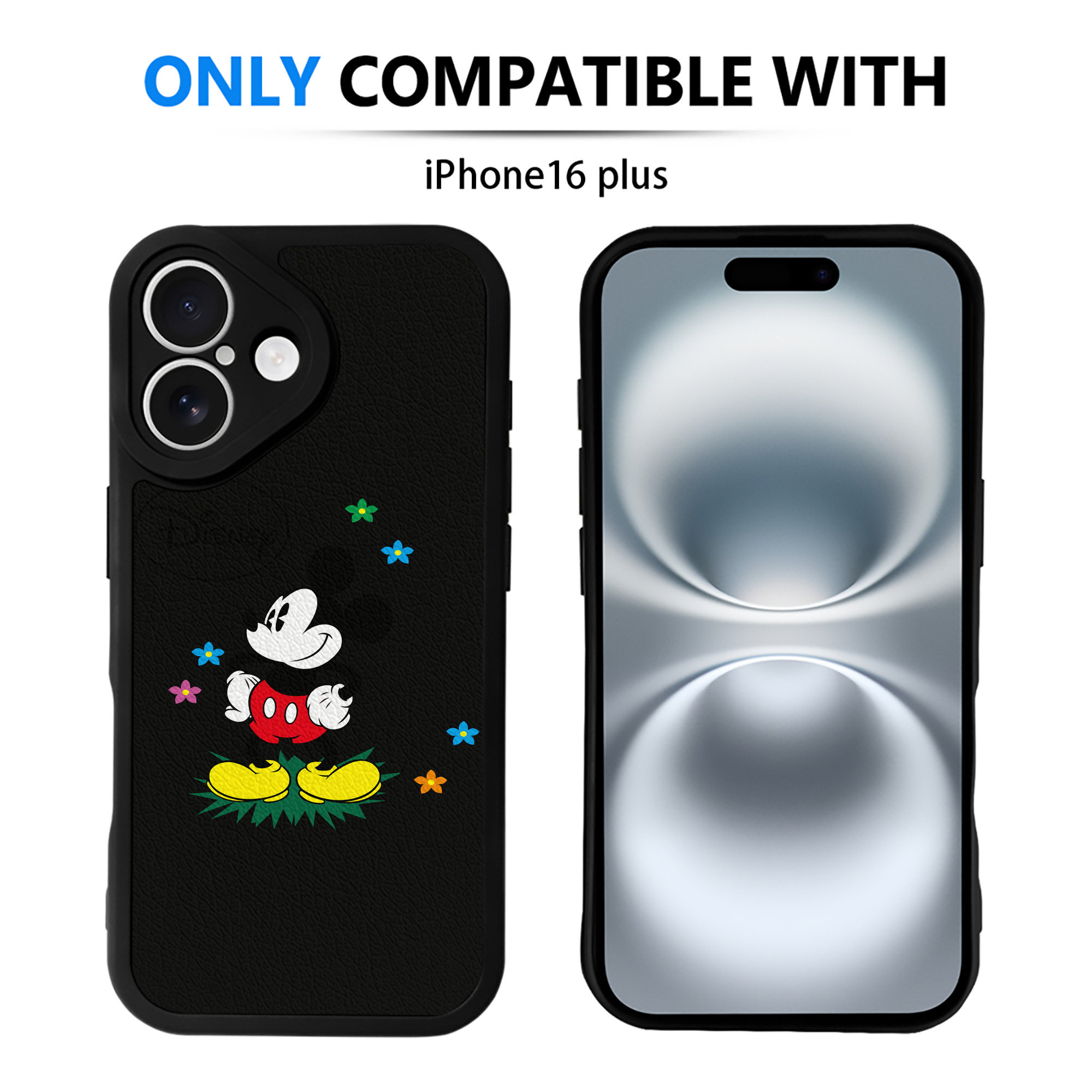 （画像用） ミッキーマウス Mickey Mouse 【iPhone 16シリーズ対応】シリコンスマホケース（レザー調） 材質：シリコン